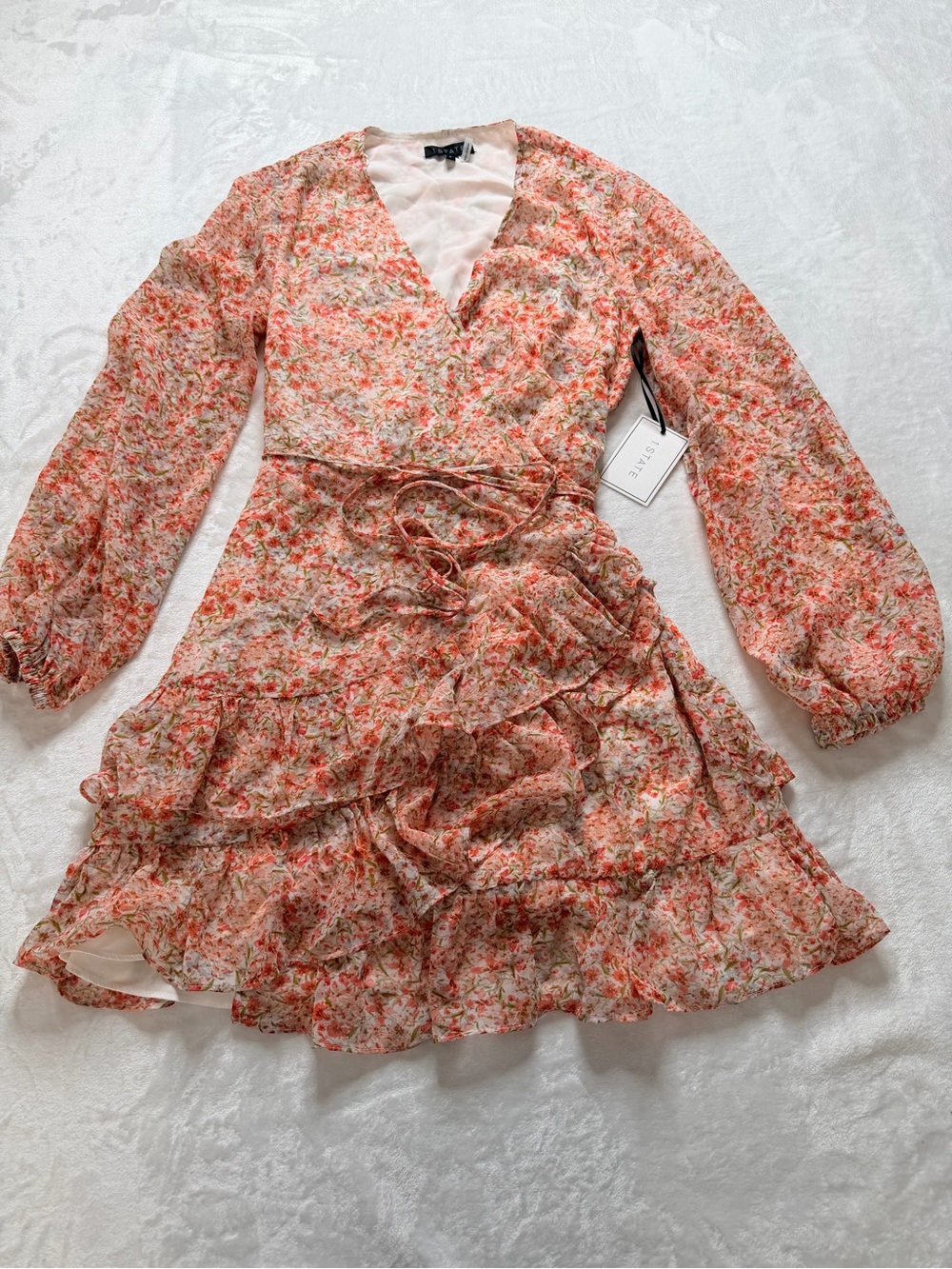 1.STATE Coral Floral Wrap Mini Dress